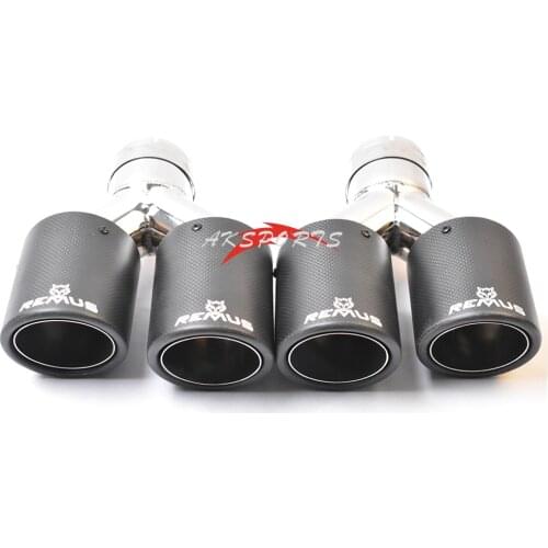 2PCS Universal Dual Matt Carbon Fiber Exhaust Tip Stainless Steel Exhaust Pipe Curly Muffler Tip With Remus Logo