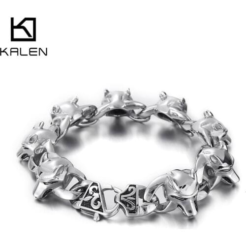 20mm Stainless Steel Shiny Wolf Charm Bracelet Mens
