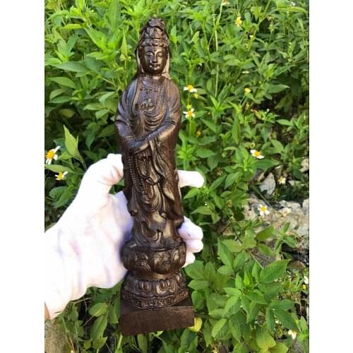 30CM large Southeast Asia Efficacious protection worship Wood carving Guan yin PUSA Buddha HOME Shop shrine FENG SHUI statue
