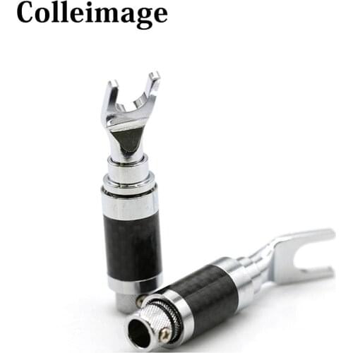 Colleimage 4 Pcs Hifi 4pcs High Performance Carbon Fiber Rhodium Plated Y Spade Jack Connecter