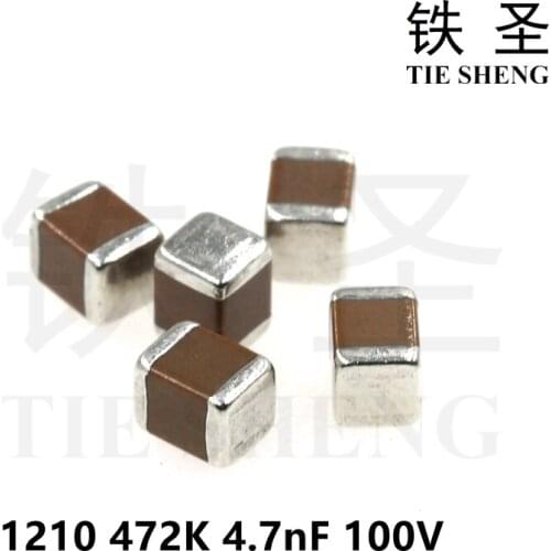 50pcs 1210 472K 4.7nF 100V X7R 10% SMD Thick Film Chip Multilayer Ceramic Capacitor