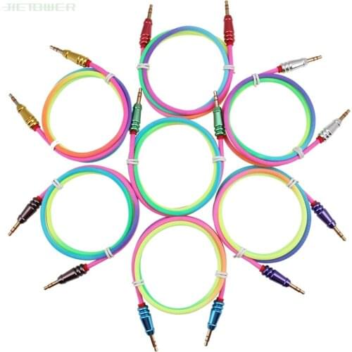 50pcs Aux Cable 3.5mm Jack Rainbow Round Bullet Male To Male Audio Cable Adapter for Samsung Car Speaker Laptop Wire Aux Cord