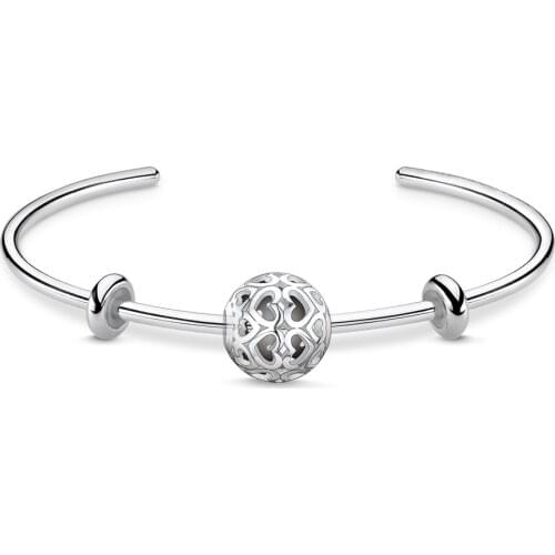 925 Sterling Silver Basic Bangles Heart Karma Bead Stopper Beads, Fashion Thomas Style Bangle Bracelet Jewelry Ts Gift For Women