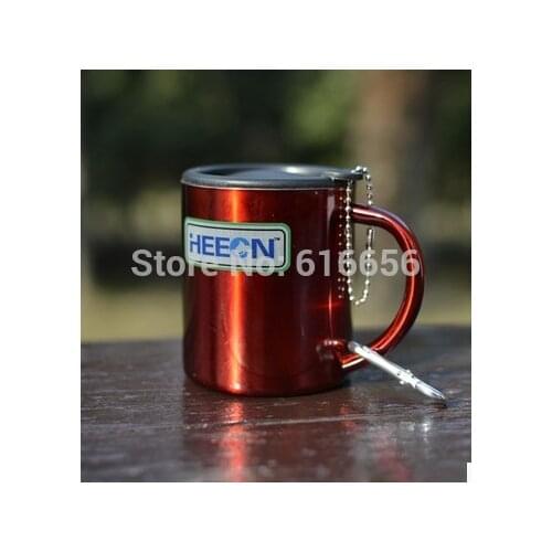 Free ship Quality fashion new stainless steel double wall isolating cup with cap , camping mug outdoor&camp life red color