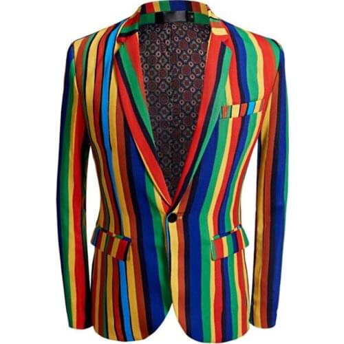 Colorful stripes print blazers mens casual suit jacket singer stage dress photo studio host hair stylist flower clothing