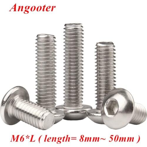 10pcs M6 Bolt A2-70 iso7380 Button head socket screw bolt 304 stainless steel hex allen socket screw M6x8/10/12/14/16/20/25/30