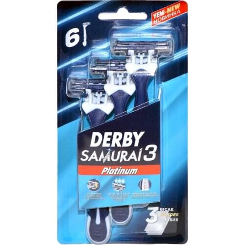 Derby Samurai 3 Platinum Three Blades Razor 1 Pack - 6 PCS