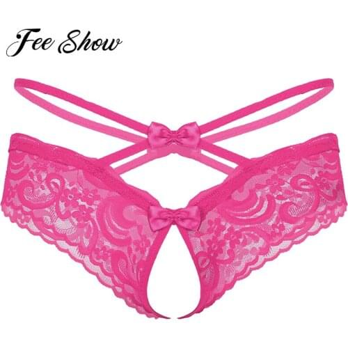 Men Sissy Panties See-through Lace Crotchless Thong Briefs Bowknot Low Waist T-back Underwear for Sexy Lingerie Party Underpants