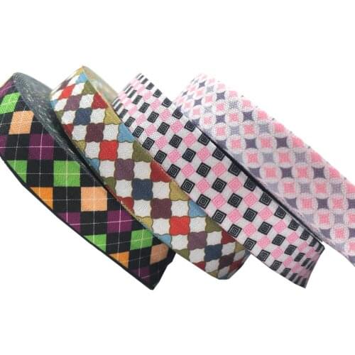 50Y 16mm Aztec Print Fold Over Elastic Geometry Rhombus FOE Hair Tie Ribbon for Headband DIY Sewing Headband Accessories