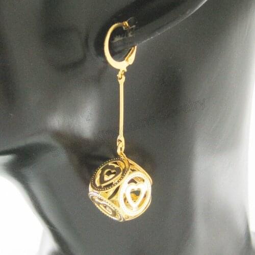 Foromance/ YELLOW GOLD GP OVERLAY FILL SIMULATED CZ STONE SQUARE HEART PATTERN DANGLE 2.1" EARRING
