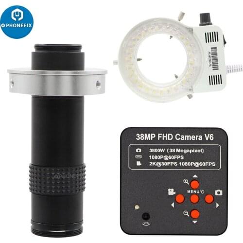 Full HD 1080P 2K 3800W 38MP HDMI-compatible Digital USB Video Microscopio Camera + 120X C-MOUNT Lens + 56 LED Light Phone Repair