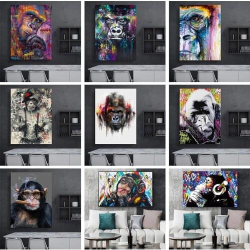 Graffiti Cute Monkey Canvas Painting Colorful Printed Poster And Art Wall Decoration Prints For Home Living Room Decor No Fram