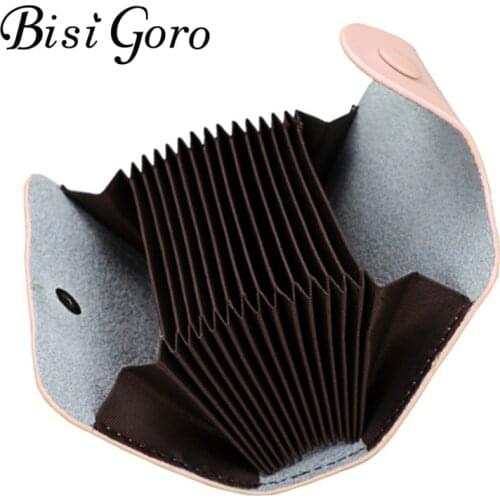 BISI GORO 2019 Men And Women Genuine Leather Unisex Business Card Holder Wallet Bank Credit Card Case ID Holders Women Purse