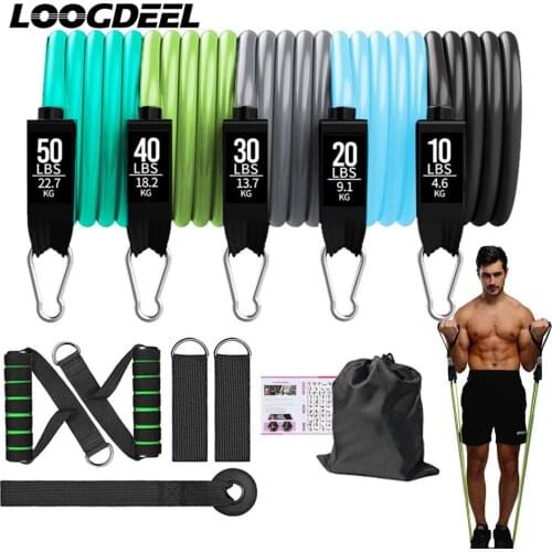 LOOGDEEL 11Pcs/Set 100LB/150LB Resistance Bands Training Exercise Body Building Gym Home Fitness Equipment Yoga Pull Rope