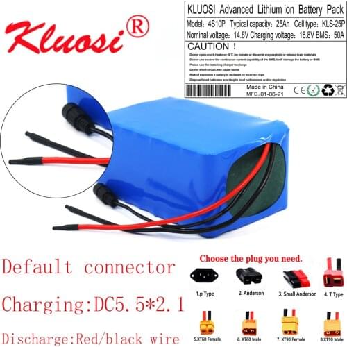 KLUOSI 4S10P 14.8V 25Ah 14.4V 600Watt 16.8V Lithium Battery Pack with 50A BMS for Inverter Smart Robot High-power Equipment Etc