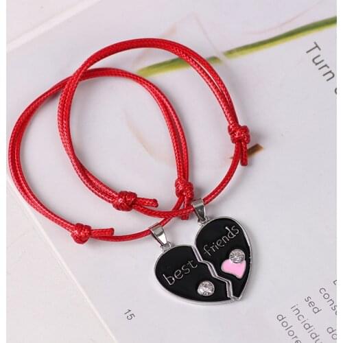 BEST Friend 2 Piece Bracelet Heart-shaped Stitching Rhinestone Pendant Fashion Men And Women Valentines Day Jewelry Gift