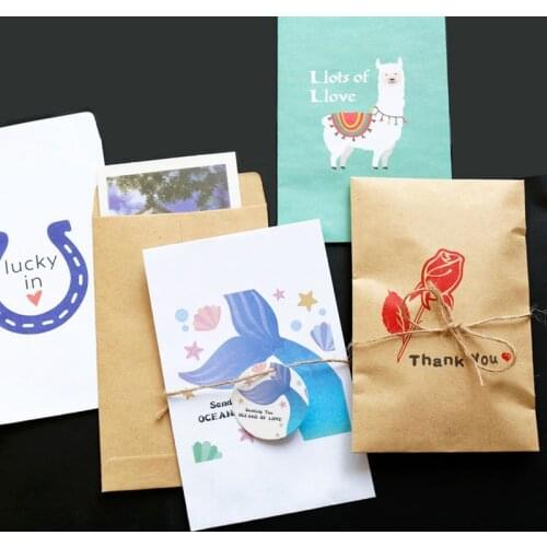 10pcs Mini Kraft Paper Envelope Retro Rose Thank You Wedding Invitation Envelope Greeting Cards Gift Envelope Craft Paper Bags