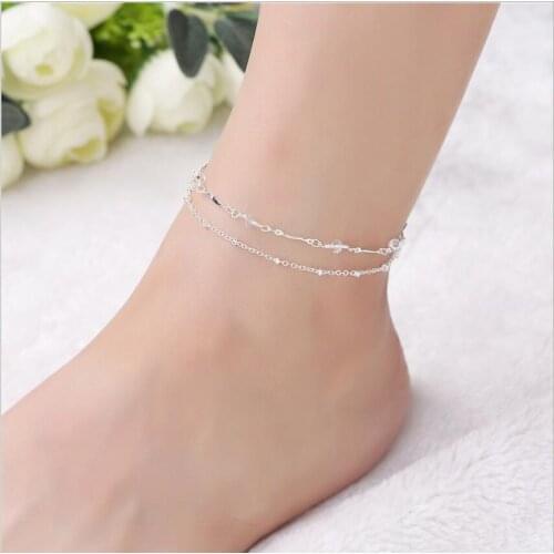 Fashion Crystal Beads Anklets for Women Boho Silver Color Chain Ankle Bracelet Leg Bracelet Ocean Beach Foot Jewelry S1930
