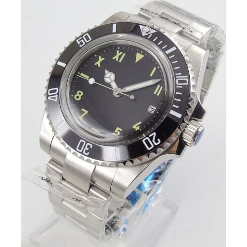 40mm Black Sterile Dial Domed Glass Automatic Mens Wristwatch 21 Jewels MIYOTA 8215 Movement Glass Back Ceramic Insert