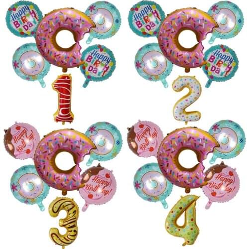 6pcs/set Donuts Number Foil Balloons Set Rainbow Candy Figure Helium Air Globos Birthday Party Decoration Baby Shower Supplies