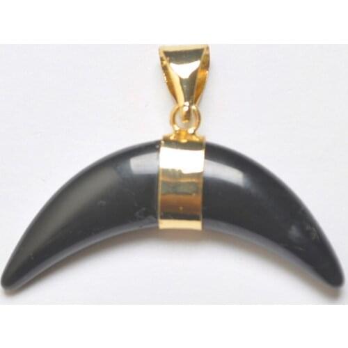 Natural Black Carnelian Stone Bead GEM Pendant Crescent Jewelry For Gift Fashion S3104