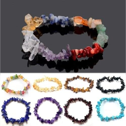 Natural Crystal Chakras Bracelet Gemstone Chips Jewelry Bracelet Purple Crystal Opal Carnelian Fluorite Quartz Stretch Bracelet
