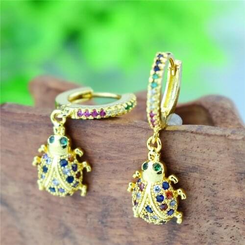 Unusual Earrings Insect Ladybug Copper Rainbow Zircon Earring Fashion Jewelry Lovers Gift Dropshipping Quality Girl Hot Popular