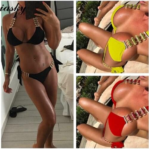 2018 New Sexy Bikinis with chain strap Women Swimwear Push Up Swimsuit Biquini Padded Bathing Suit Bikini Set 3 Colors