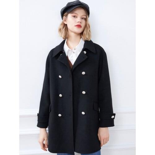 New Autumn 2021 Lapel Double Breasted Medium Length Wool Double Faced Overcoat Womens Coat