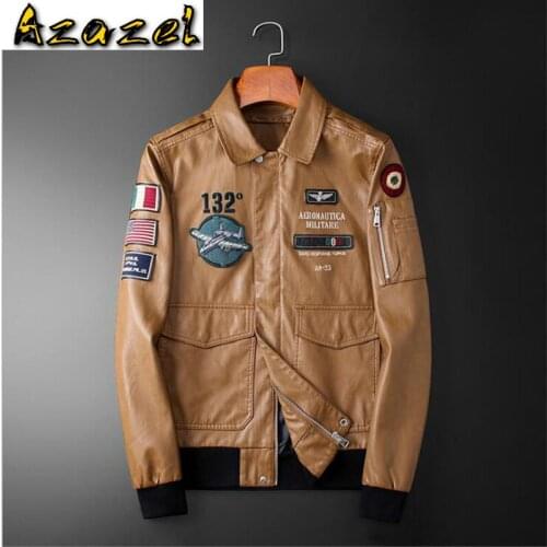 Autumn Winter Trendy Personality Young mens motorcycle Lapel leather jacket Masculino Casual Badge Embroidered PU jacket Coat