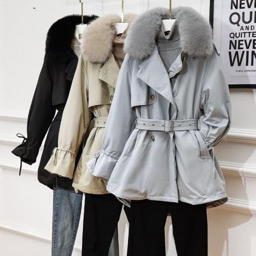 90% White duck down coat 2020 women winter coat real fox fur collar solid thick warm young women coats sashes long parka jacket