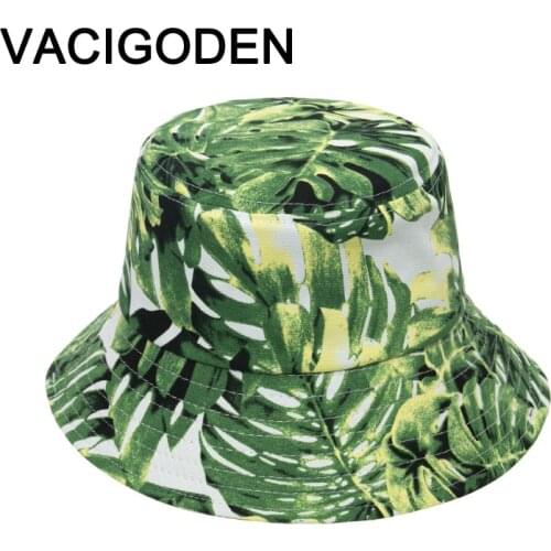 VACIGODEN Women Fashion Bucket Hat Plantain Leaf Printed Sunbonnet Fedoras Outdoor Chapeau Fisherman Caps De Pescador Gorros