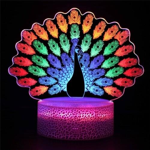 Peacock 3d Night Lamp Illusion Night Light for Children Bedroom Baby Gifts Holiday Christmas Decoration Arts Home Decor