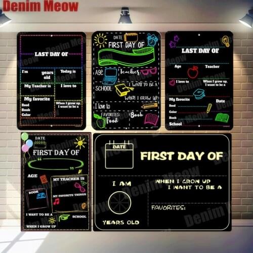 First Day of School Chalkboard Metal Sign Reusable Easy Clean Decoration for Kids Customizable with Liquid Chalk Markers N307