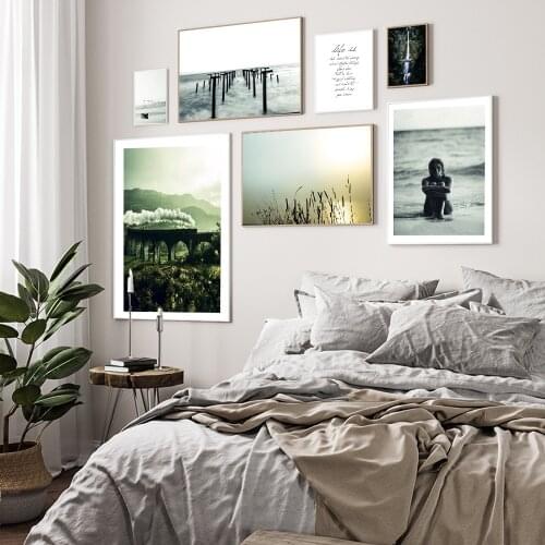 Scandinavian Train Lake Canvas Poster Nature Nordic Style Landscape Wall Art Print Painting Decorative Picture Living Room Decor