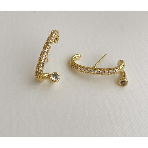 Chic Gold Wire Line Crystal Stud Earrings for Women Girls Goth Back Crystals Studs Earings Fake Cuff Aesthetic Jewelry