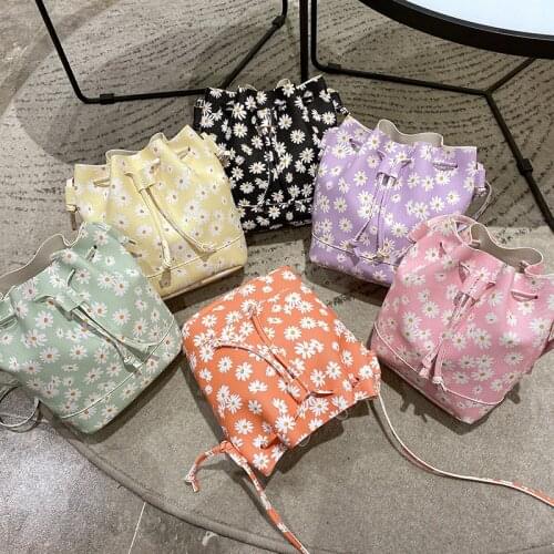 Shoulder bags for women purse Crossbody bags box Bucket Polyester Flowers Cute student New Korean version Retro daily PU small