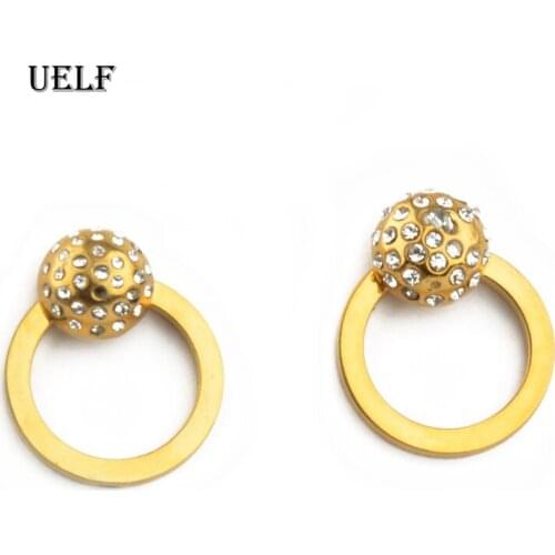 Uelf Fashion Stainless Stud Earrings for Women Wedding Party Jewelry Round BallCZ Stone Earrings Brincos Christmas Gifts