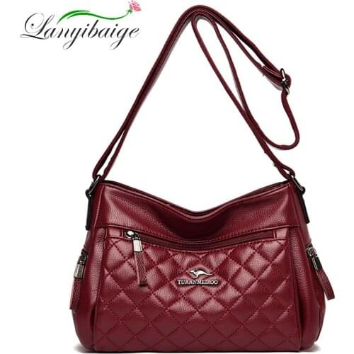 High Quality Ladies PU Leather Handbag Classic Casual Diamond Pattern Crossbody Bag Femme Fashion Soft Shoulder Bag New Series