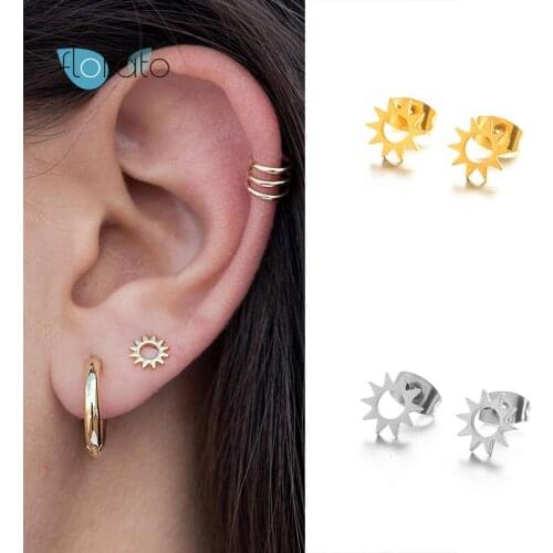 YUXINTOME 925 Silver Ear Needle Sun Stud Earrings for Women Minimalist Tiny Metal Earrings Korean Fashion Females Jewelry Gift