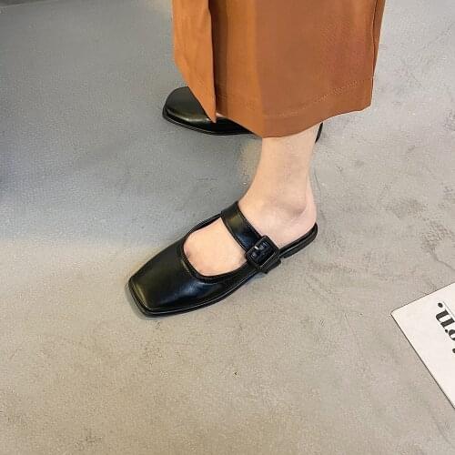 Womens slippers for outer wear 2021 summer trend retro style flat-bottom square toe Baotou semi-drag light and comfortable