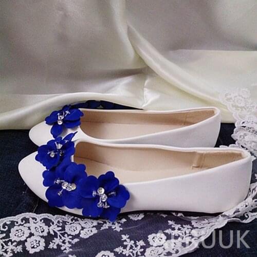 Royal blue flower flats shoes woman ladies girls party dinner wedding flats plus size ceremony dancing flats women blue shoes