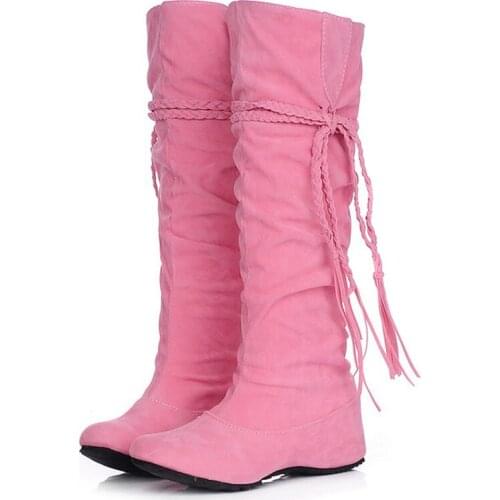 Tassel PU Leather Suede Womens Shoes Over The Knee High Boots Internal Height Increase Fashionable Warm Winter Boots