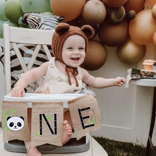 Animal Panda Zoo rustic themed boy girl first 1st one old Birthday party High Chair decoration Banner Photo Prop Backdrop gift