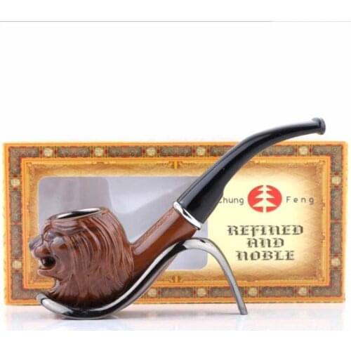 1 PC Creative Lion Head Shaped Wood Tobacco Smoking Pipe Portable Cigarette Mouthpieces Classic Bent Pipes Cigar Tube