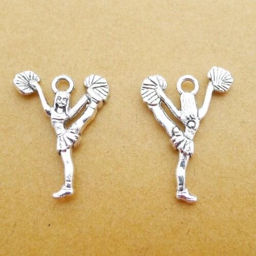 12 pieces/lot 25*18mm Cheerleading girl charm Antique silver color metal Necklace pendant bracelet key chain DIY jewelry making