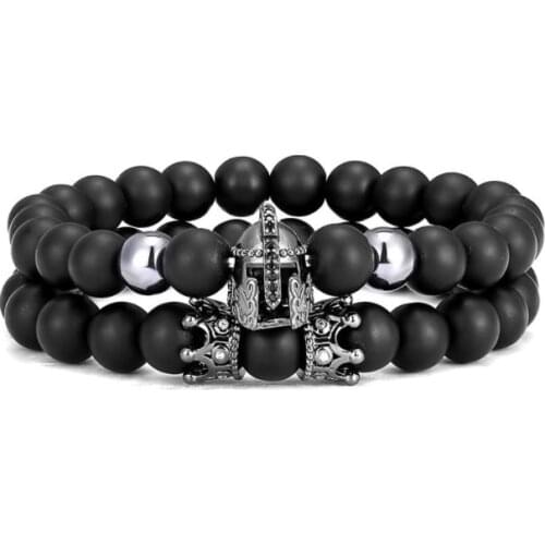 2pcs/lot 8mm warrior helmet ball gold silver copper cz zircon cubic zirconia beads Yoga Bracelet elastic Stone Bangles tgd234