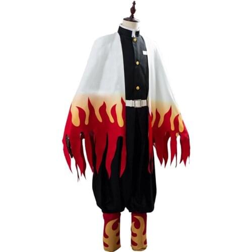 2019 Anime! Demon Slayer:Kimetsu no Yaiba Rengoku Kyoujurou Cosplay Costume Halloween Suit For Unisex Uniform Cloak NEW