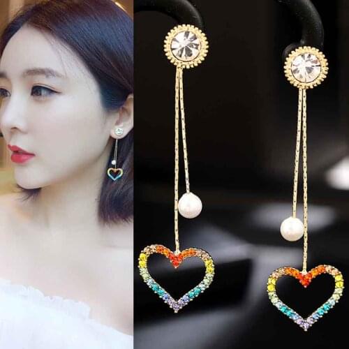2020 Fashion Jewelry New Korean Gold Plated Long Tassel Star Heart Earrings Brincos Trendy Crystal Pearl Earrings For Women Girl