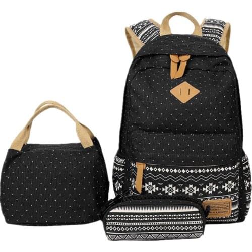 3 Pcs/set women backpack canvas printing school bags for teenagers girls backpacks cute schoolbag kids pen pencil case